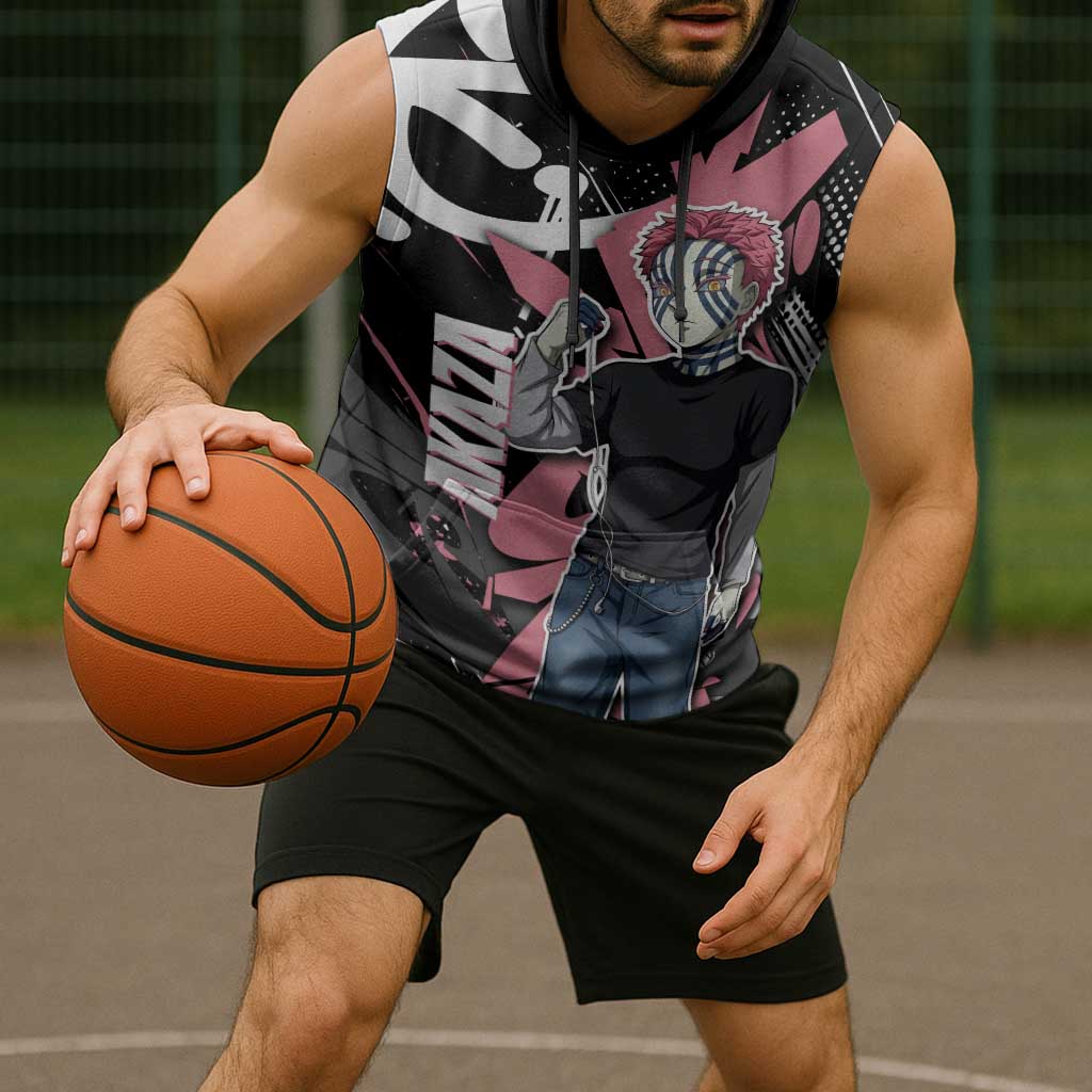 Akaza Demon Slayer Sleeveless Hoodie Pink & Black Graffiti Anime Graphic