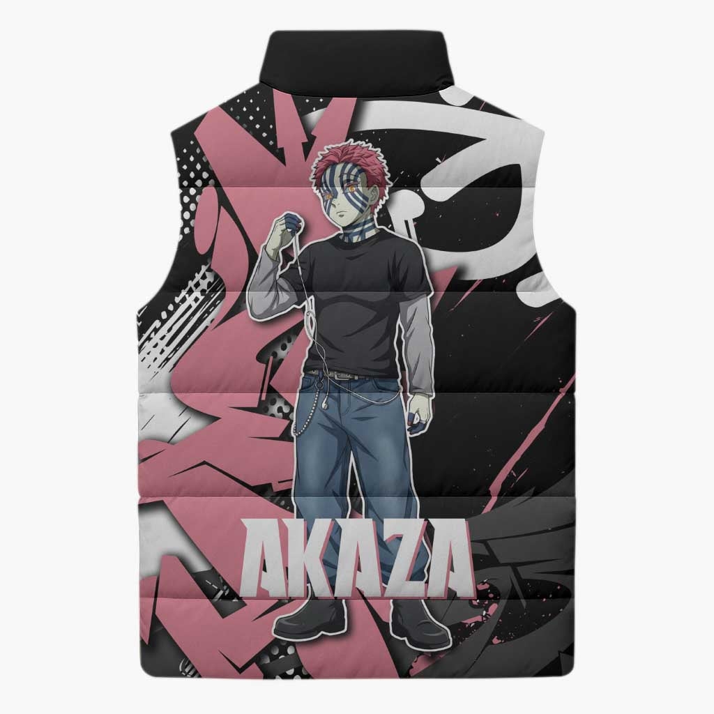 Akaza Demon Slayer Sleeveless Puffer Jacket Pink & Black Graffiti Anime Graphic