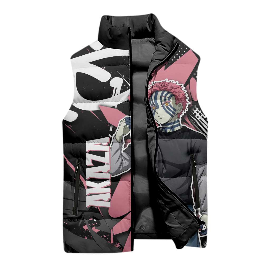 Akaza Demon Slayer Sleeveless Puffer Jacket Pink & Black Graffiti Anime Graphic