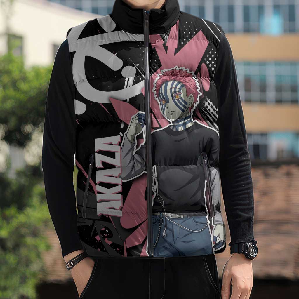 Akaza Demon Slayer Sleeveless Puffer Jacket Pink & Black Graffiti Anime Graphic