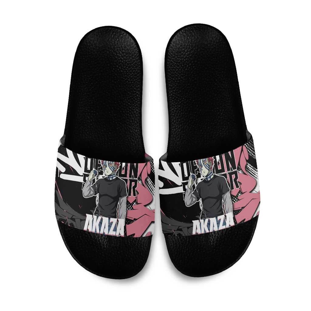 Akaza Demon Slayer Slide Sandals Pink & Black Graffiti Anime Graphic