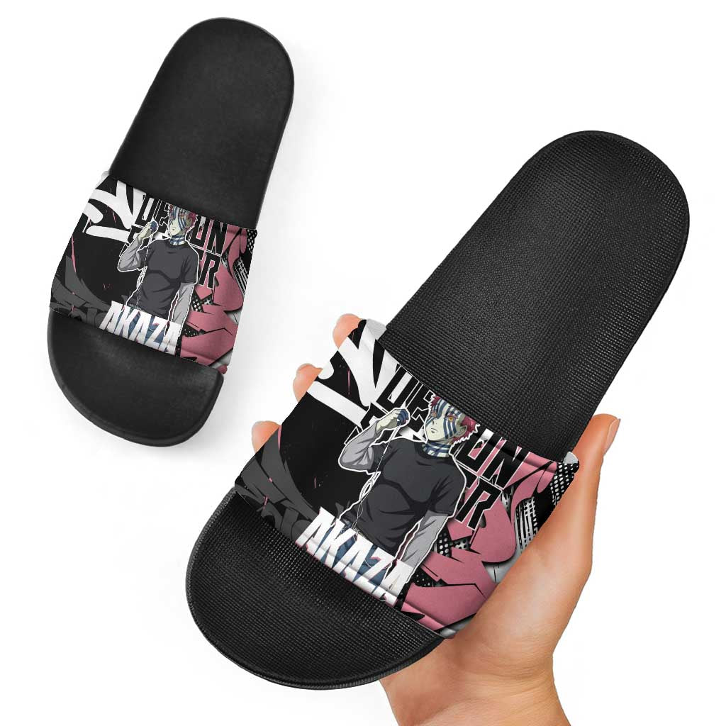 Akaza Demon Slayer Slide Sandals Pink & Black Graffiti Anime Graphic