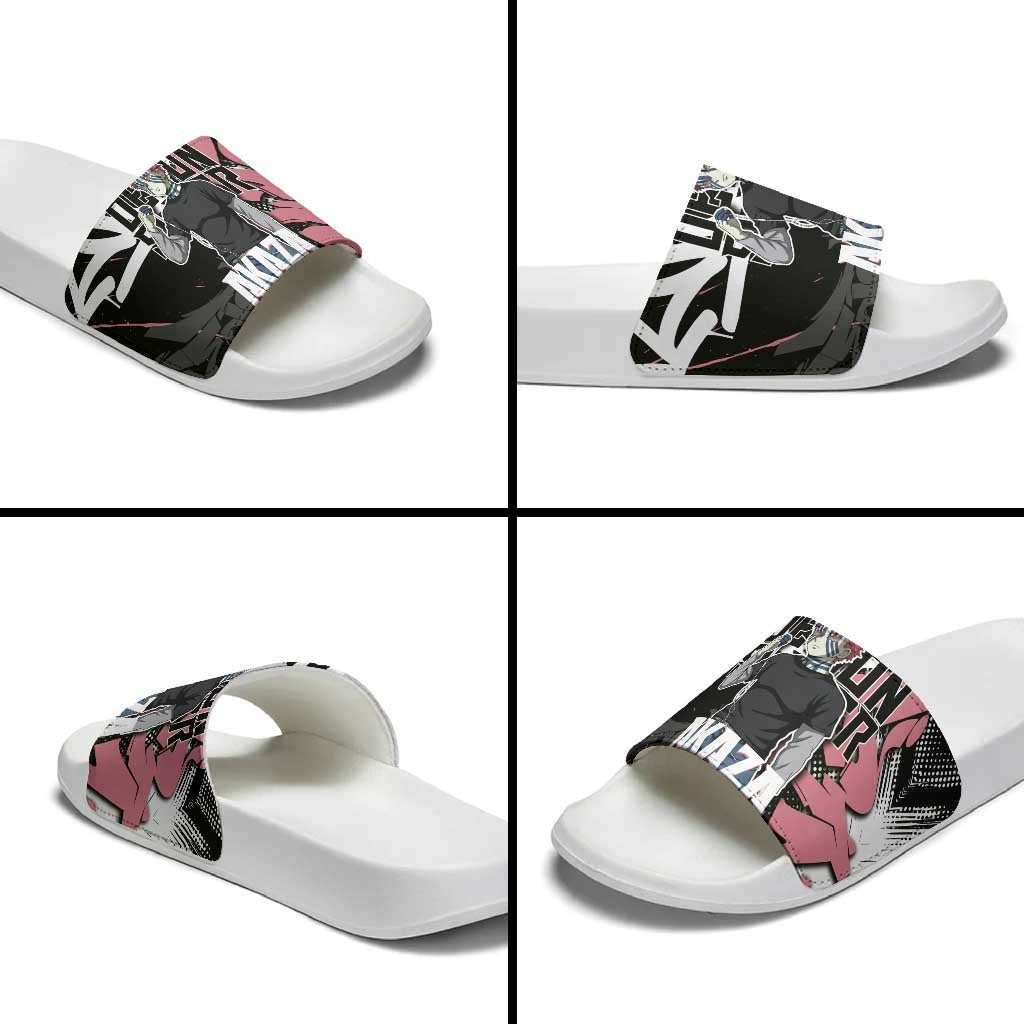 Akaza Demon Slayer Slide Sandals Pink & Black Graffiti Anime Graphic