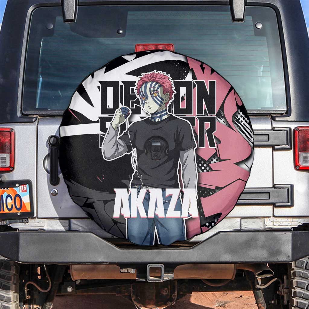 Akaza Demon Slayer Spare Tire Cover Pink & Black Graffiti Anime Graphic