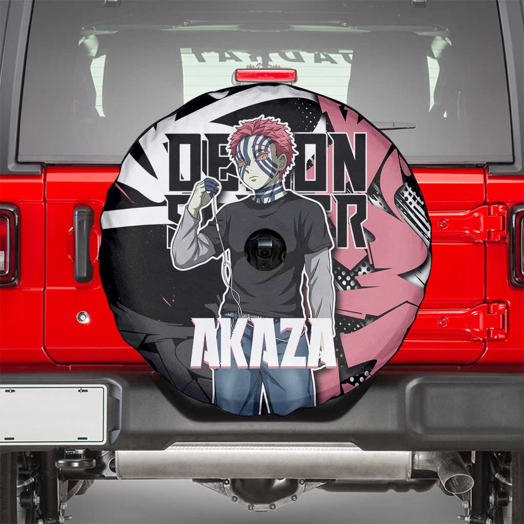 Akaza Demon Slayer Spare Tire Cover Pink & Black Graffiti Anime Graphic