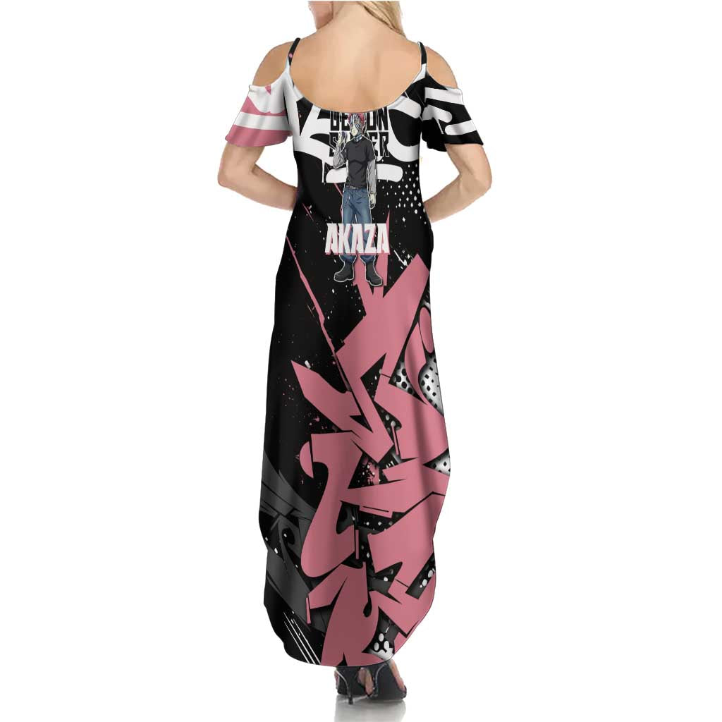 Akaza Demon Slayer Summer Maxi Dress Pink & Black Graffiti Anime Graphic