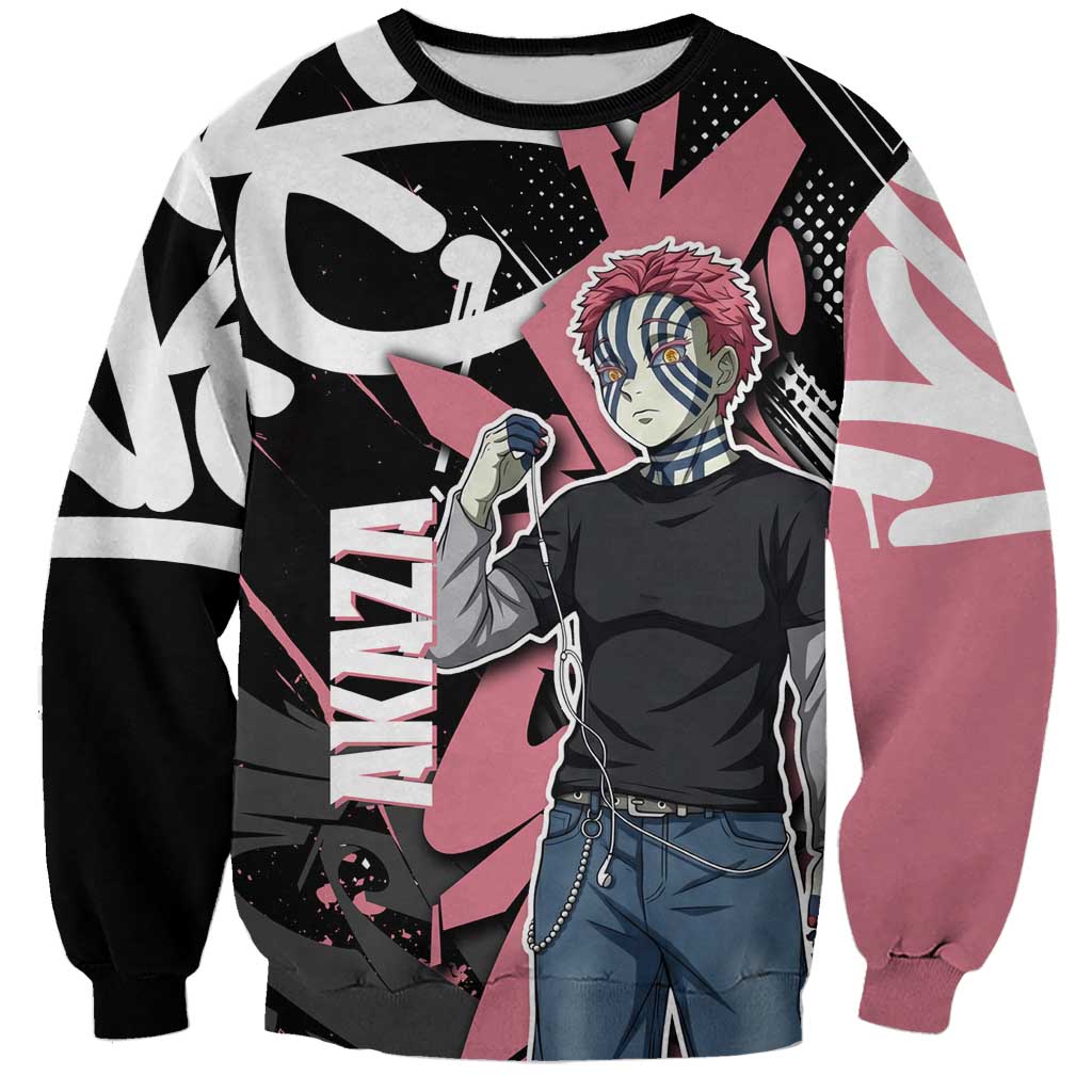 Akaza Demon Slayer Sweatshirt Pink & Black Graffiti Anime Graphic
