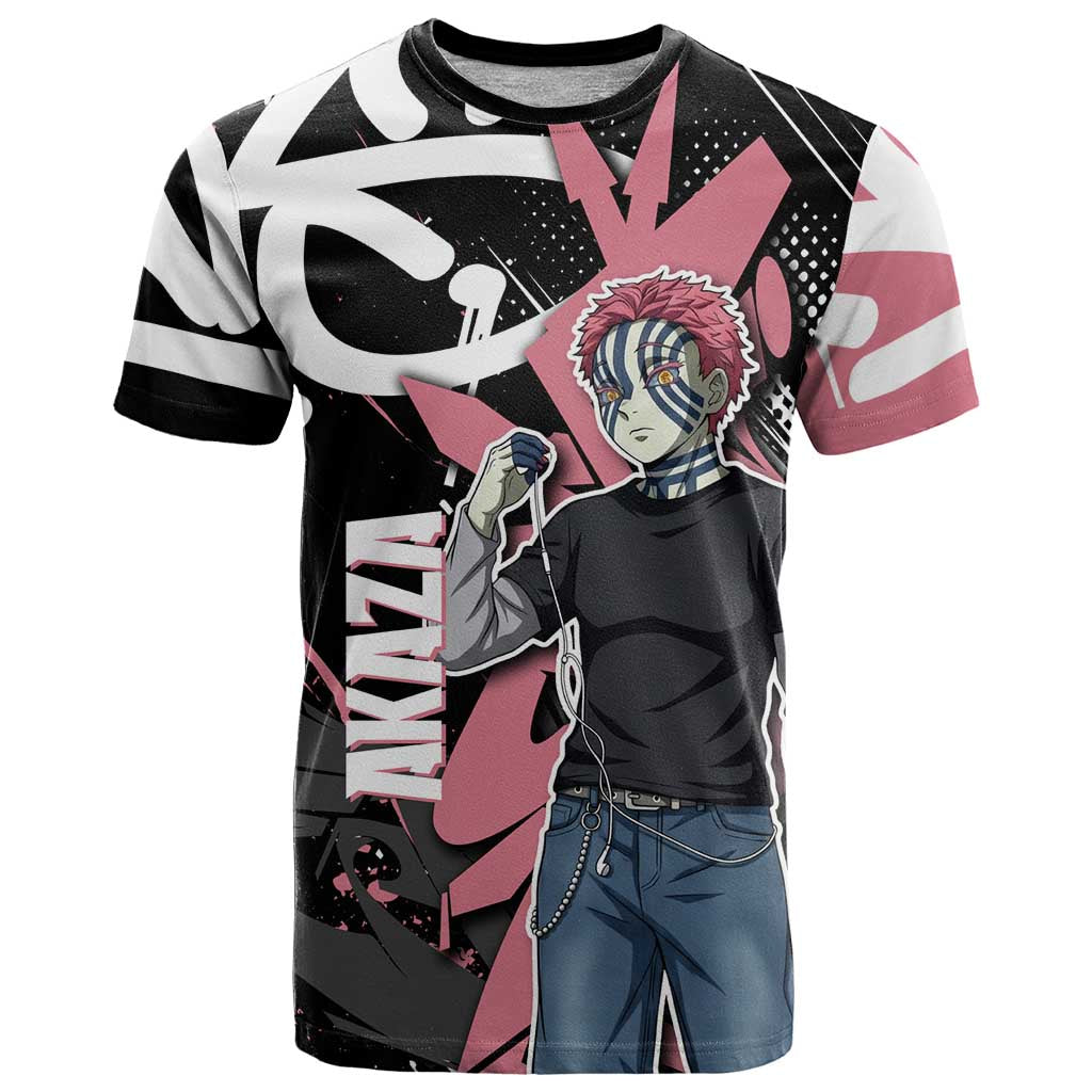 Akaza Demon Slayer T Shirt Pink & Black Graffiti Anime Graphic