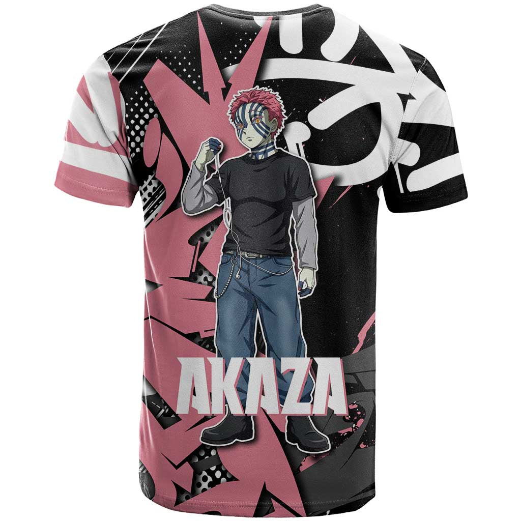 Akaza Demon Slayer T Shirt Pink & Black Graffiti Anime Graphic