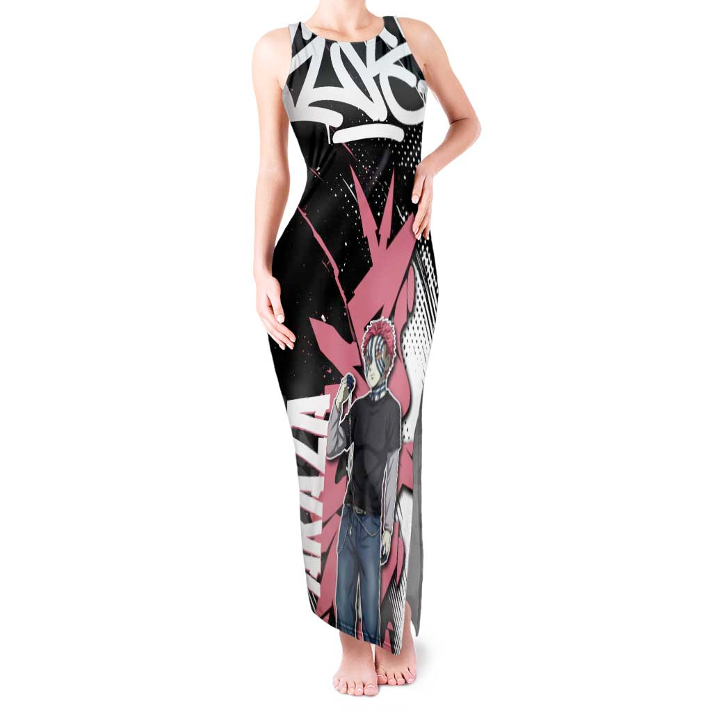 Akaza Demon Slayer Tank Maxi Dress Pink & Black Graffiti Anime Graphic