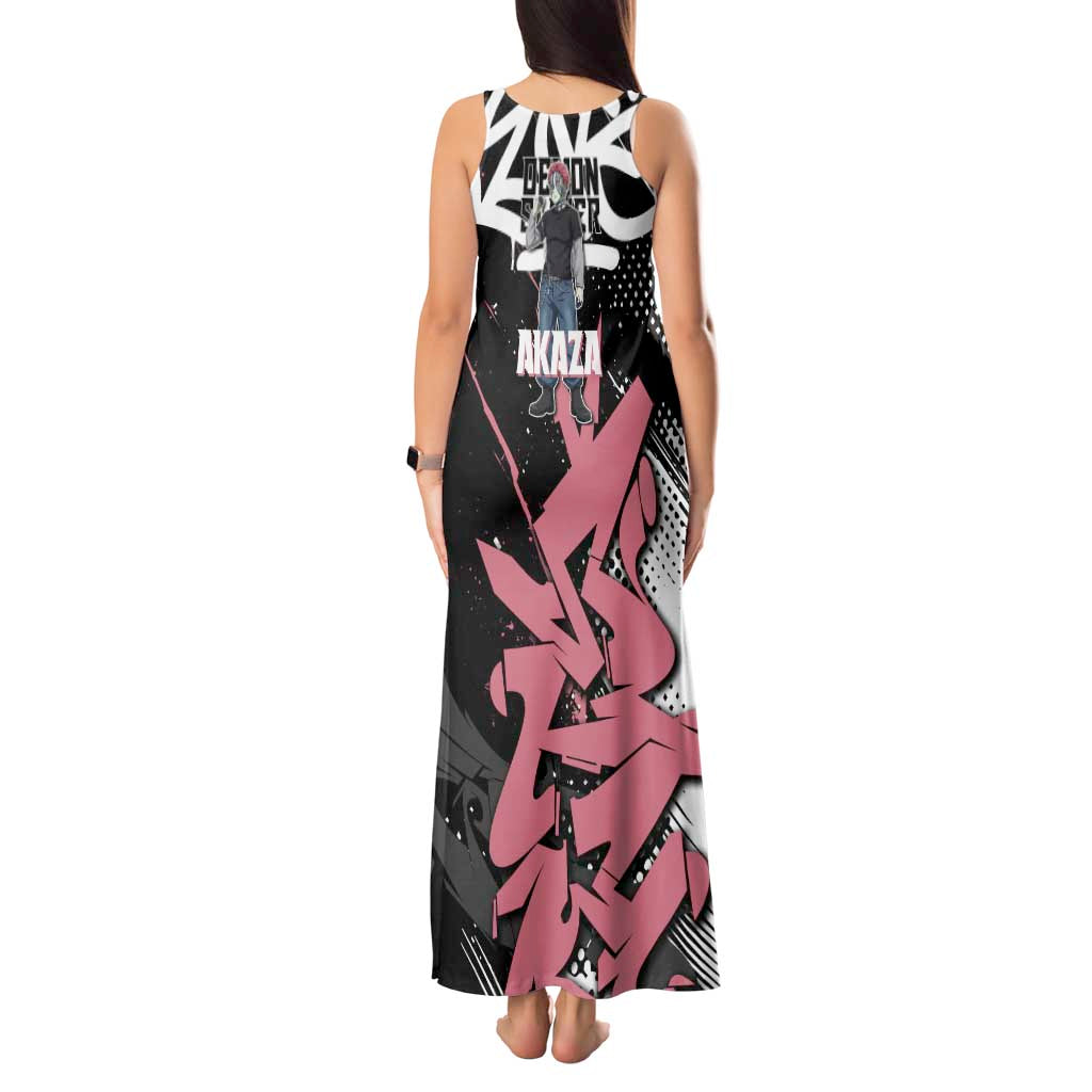 Akaza Demon Slayer Tank Maxi Dress Pink & Black Graffiti Anime Graphic