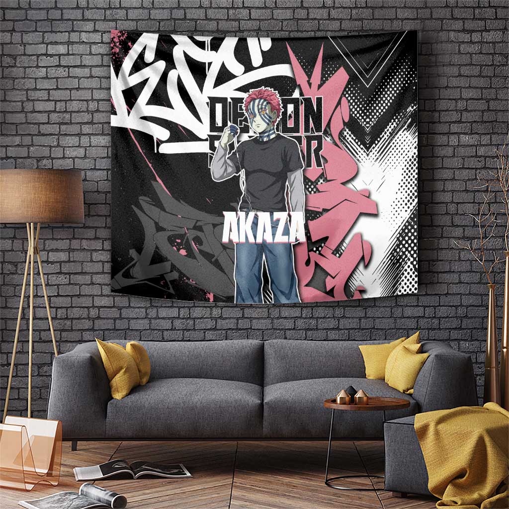 Akaza Demon Slayer Tapestry Pink & Black Graffiti Anime Graphic