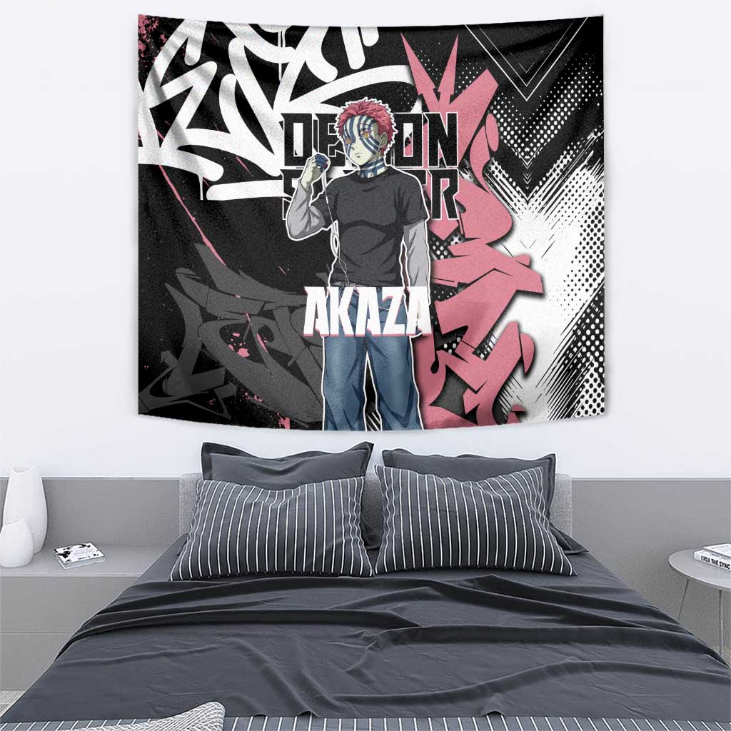 Akaza Demon Slayer Tapestry Pink & Black Graffiti Anime Graphic