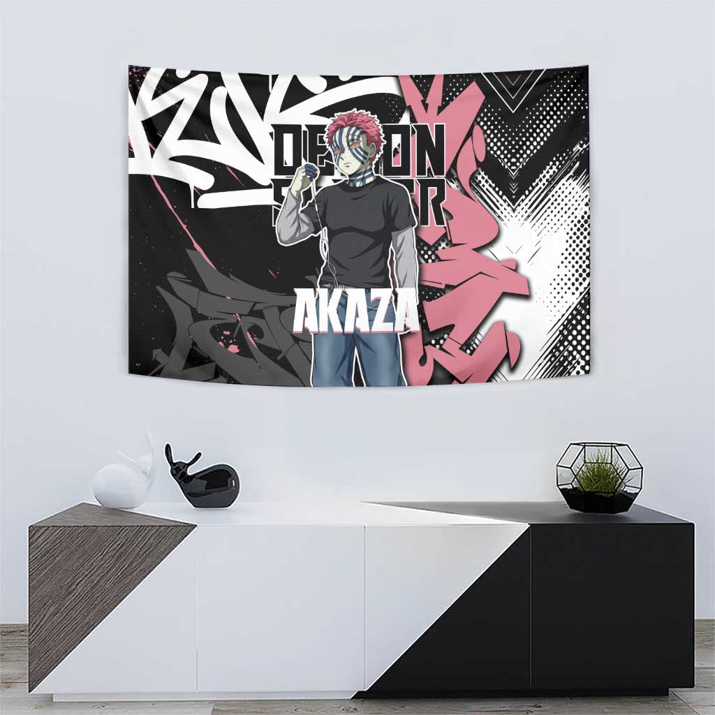 Akaza Demon Slayer Tapestry Pink & Black Graffiti Anime Graphic