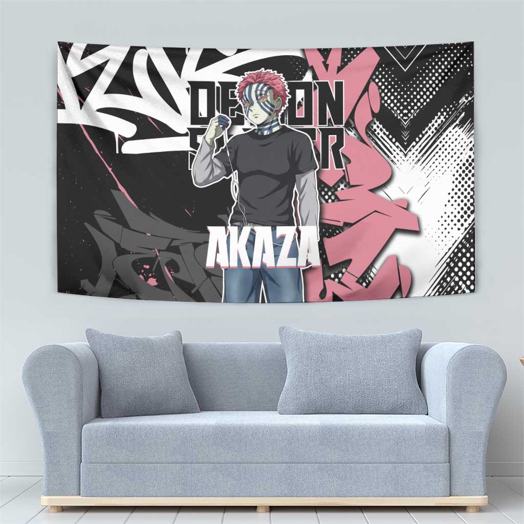 Akaza Demon Slayer Tapestry Pink & Black Graffiti Anime Graphic