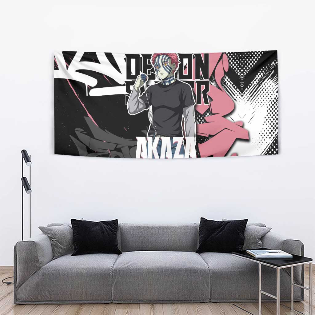 Akaza Demon Slayer Tapestry Pink & Black Graffiti Anime Graphic