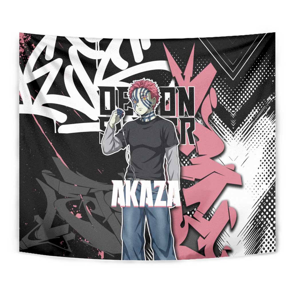 Akaza Demon Slayer Tapestry Pink & Black Graffiti Anime Graphic