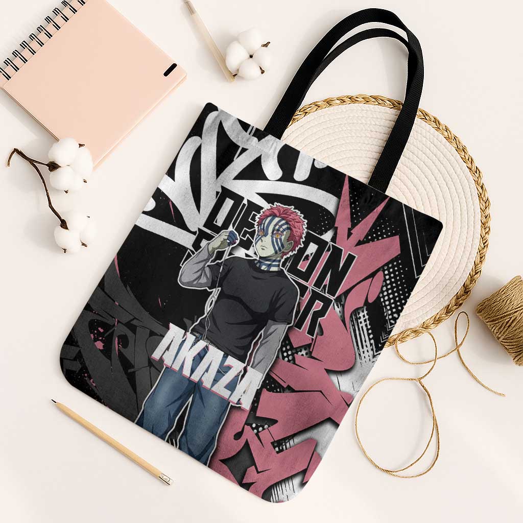 Akaza Demon Slayer Tote Bag Pink & Black Graffiti Anime Graphic