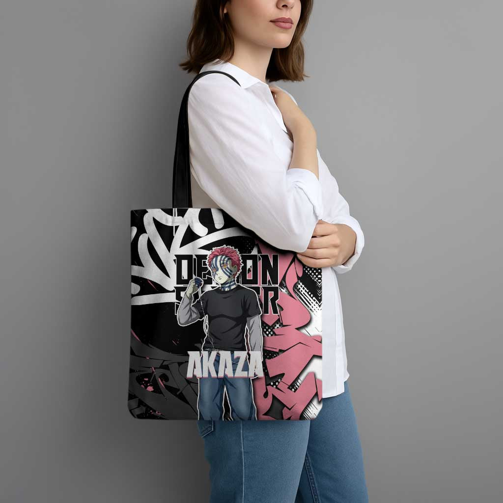 Akaza Demon Slayer Tote Bag Pink & Black Graffiti Anime Graphic