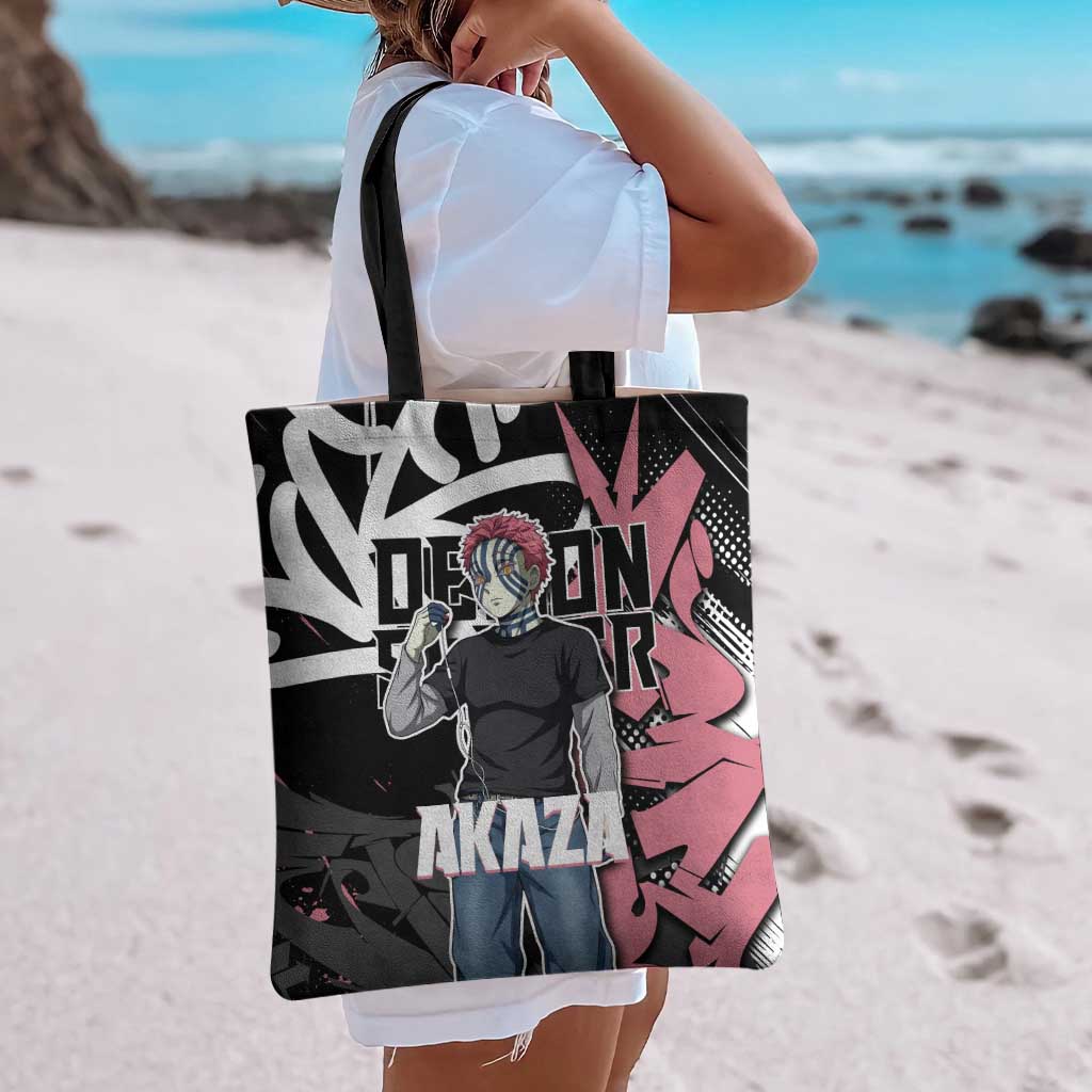 Akaza Demon Slayer Tote Bag Pink & Black Graffiti Anime Graphic