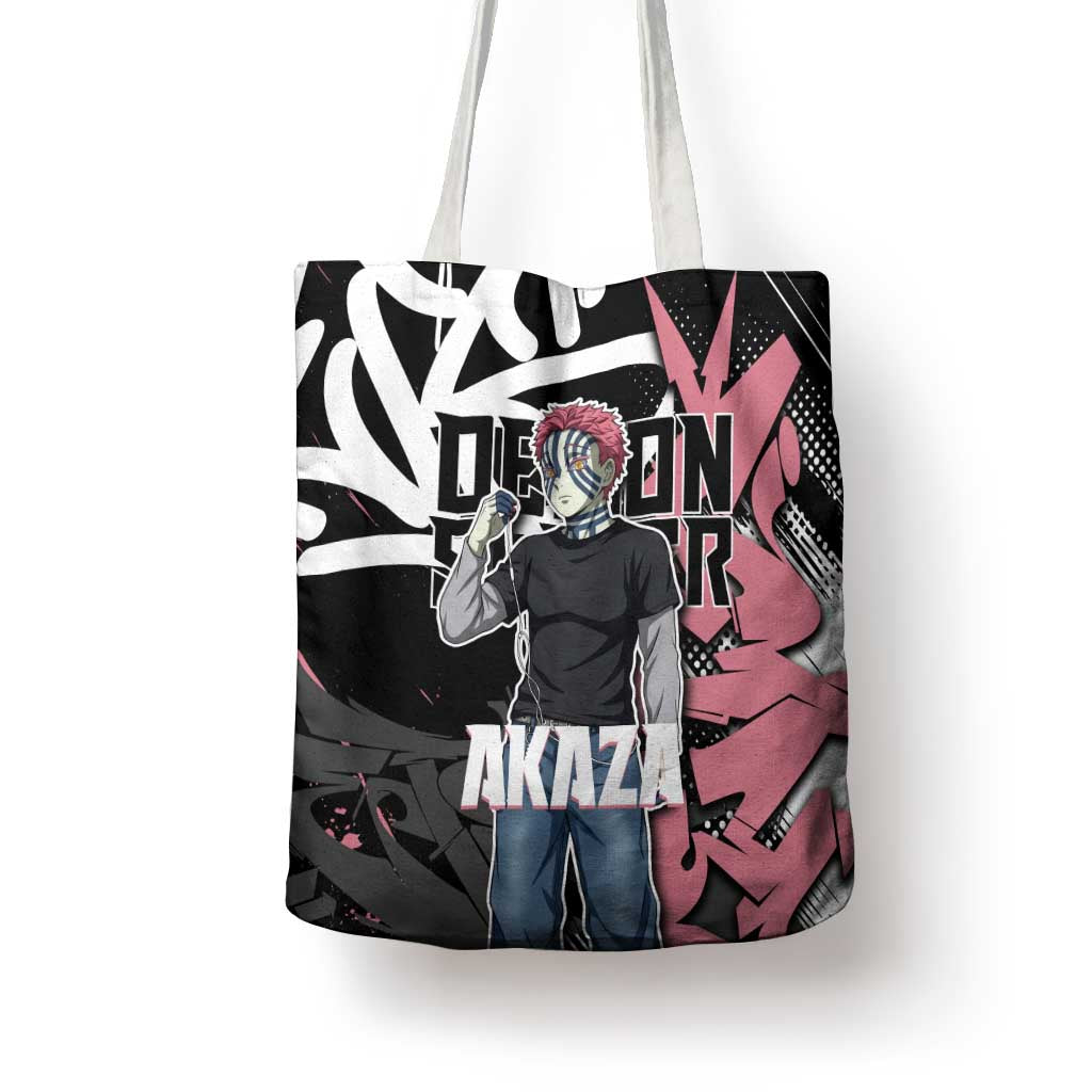 Akaza Demon Slayer Tote Bag Pink & Black Graffiti Anime Graphic