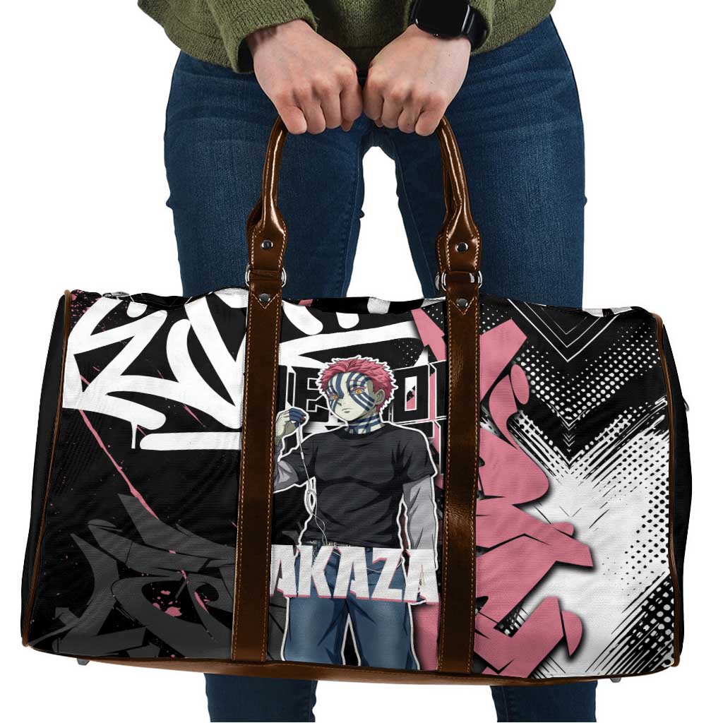 Akaza Demon Slayer Travel Bag Pink & Black Graffiti Anime Graphic