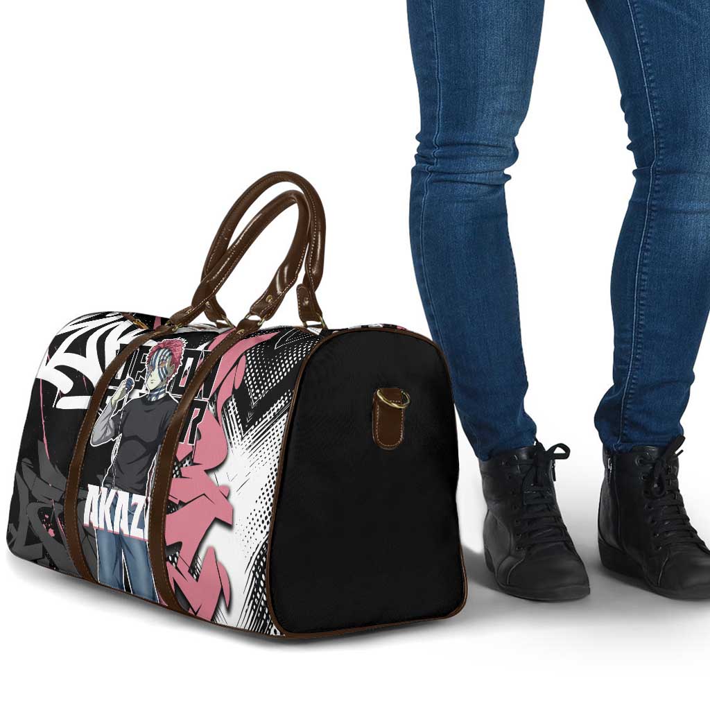 Akaza Demon Slayer Travel Bag Pink & Black Graffiti Anime Graphic