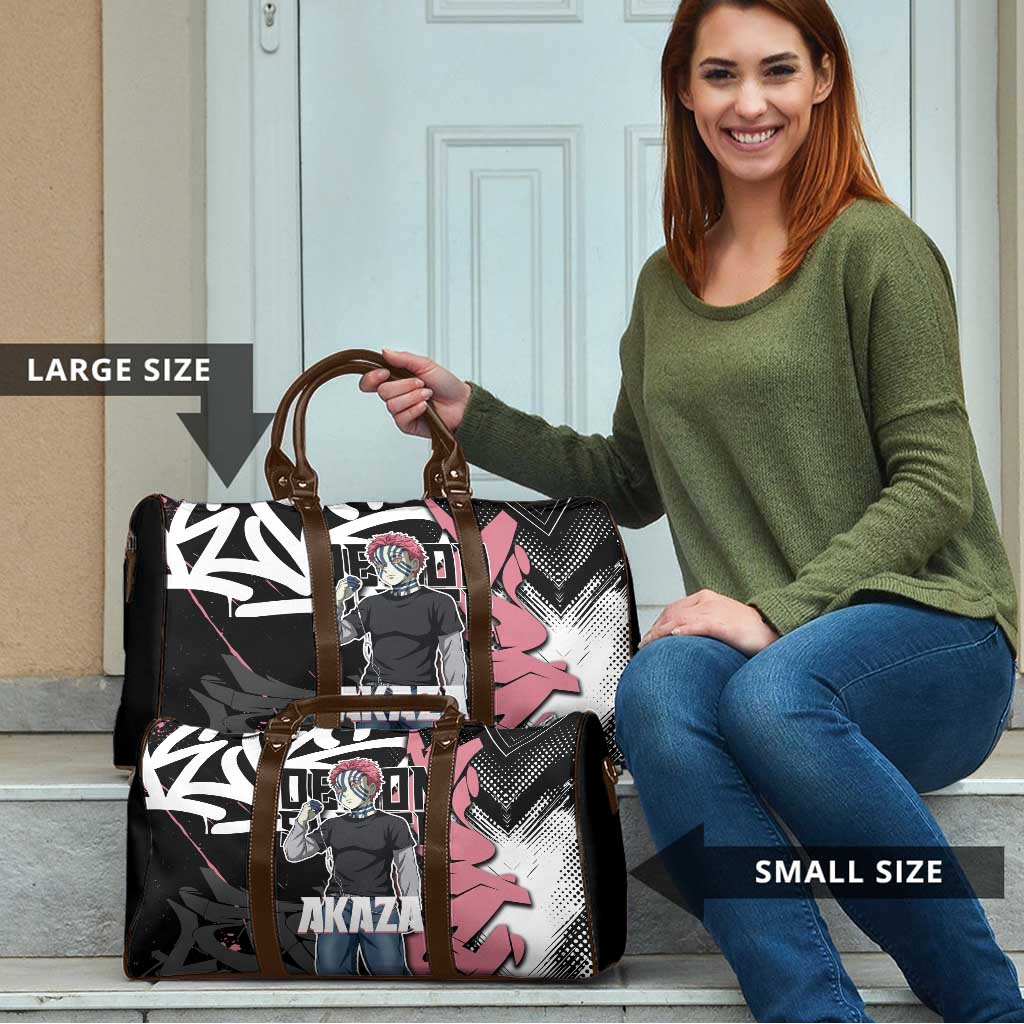 Akaza Demon Slayer Travel Bag Pink & Black Graffiti Anime Graphic