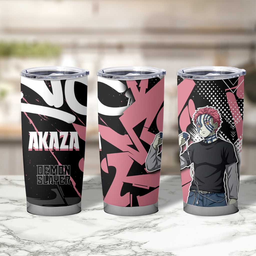 Akaza Demon Slayer Tumbler Cup Pink & Black Graffiti Anime Graphic