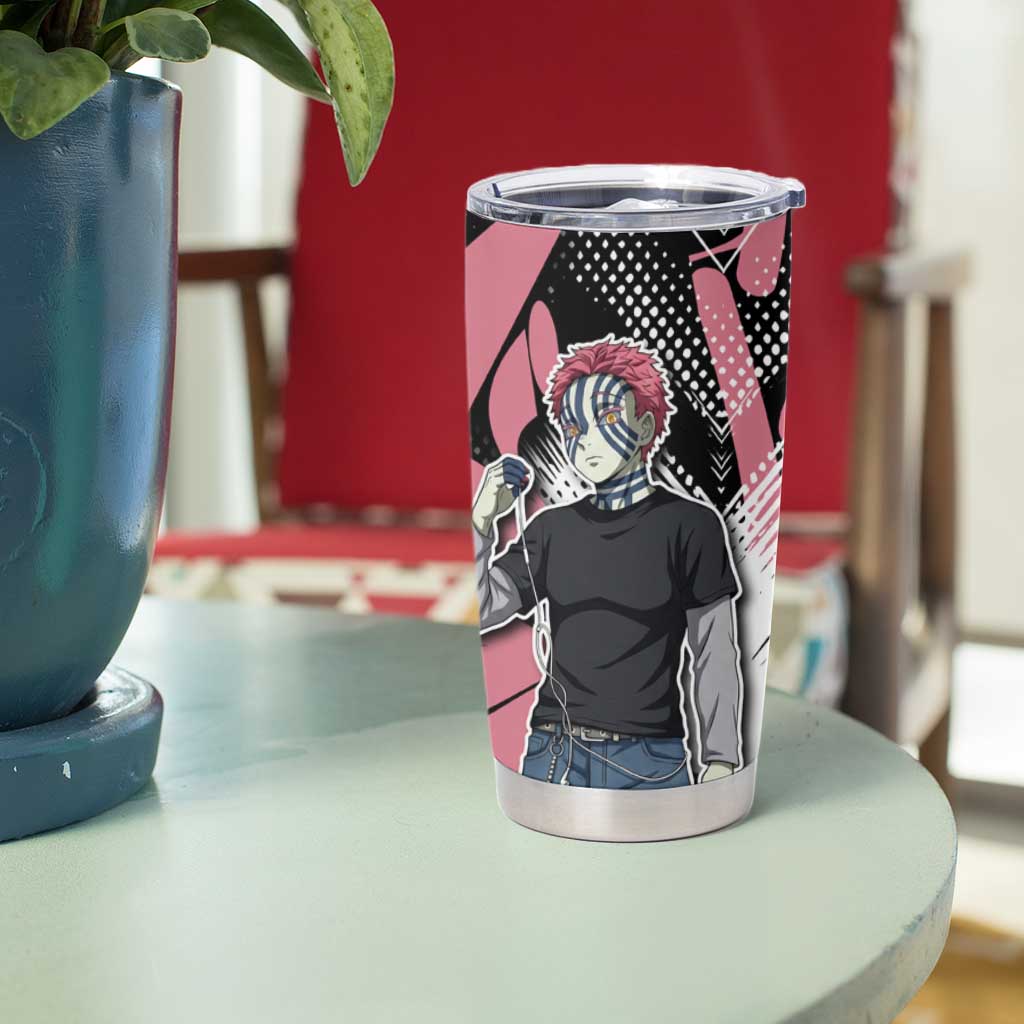 Akaza Demon Slayer Tumbler Cup Pink & Black Graffiti Anime Graphic