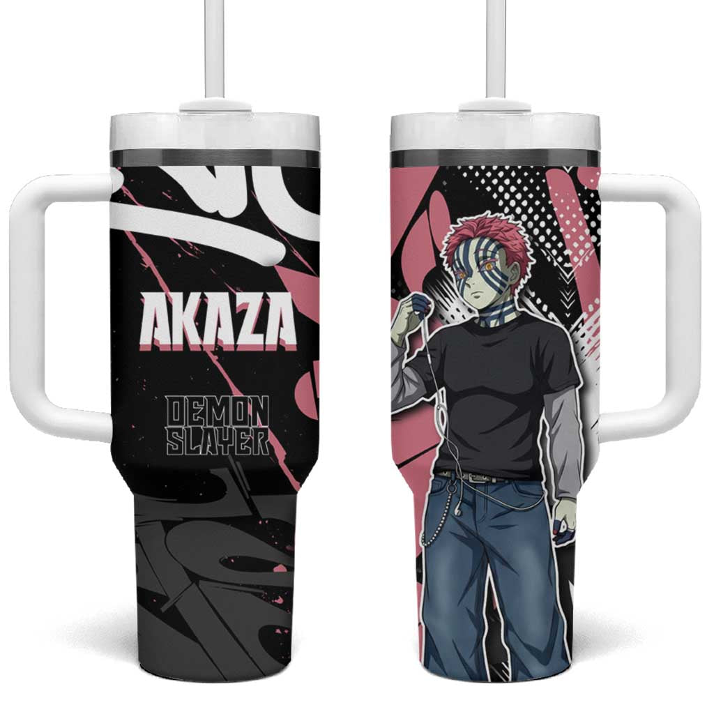 Akaza Demon Slayer Tumbler With Handle Pink & Black Graffiti Anime Graphic