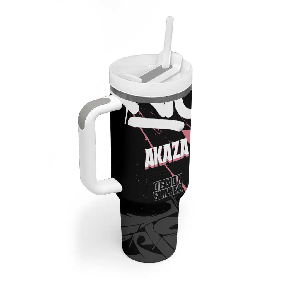 Akaza Demon Slayer Tumbler With Handle Pink & Black Graffiti Anime Graphic