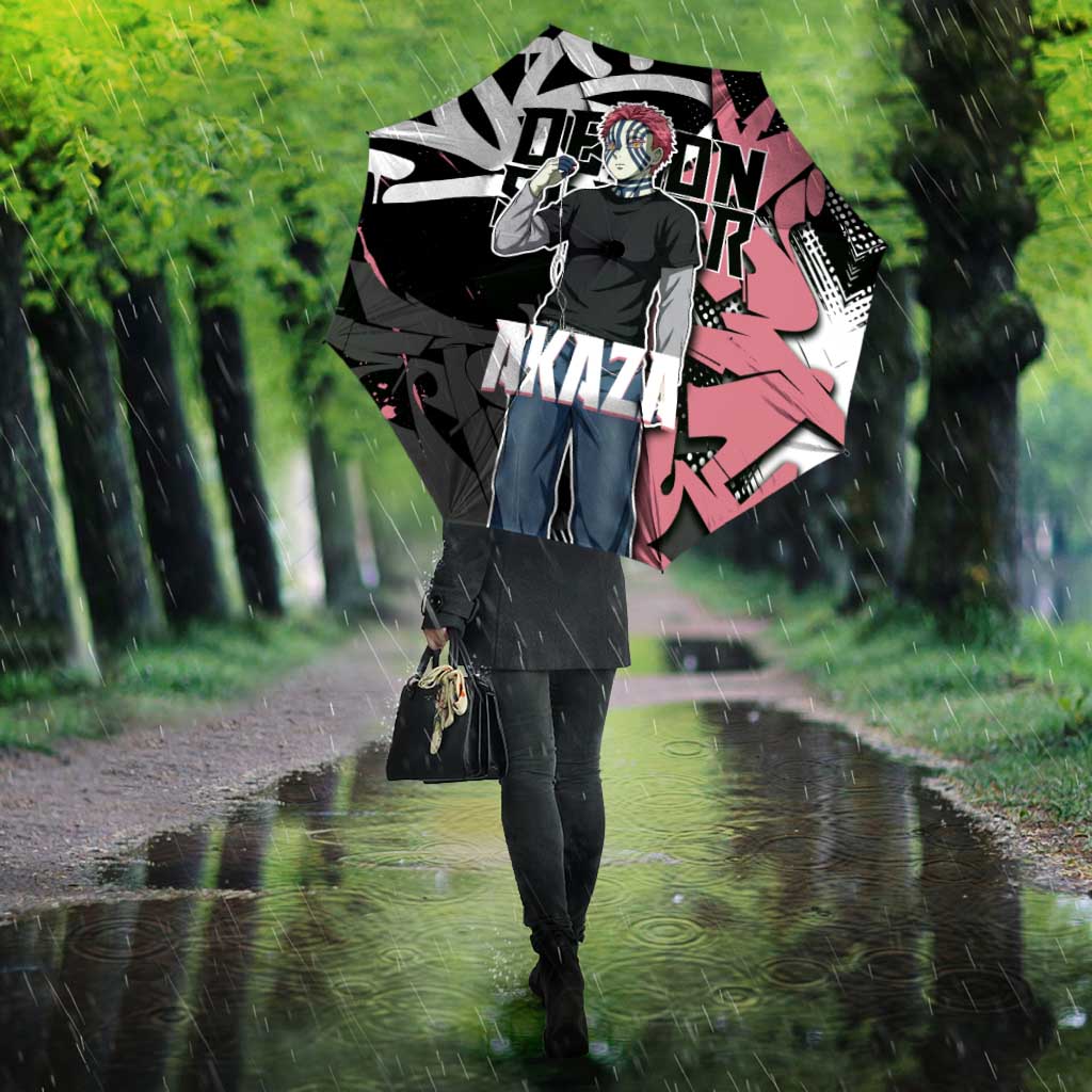 Akaza Demon Slayer Umbrella Pink & Black Graffiti Anime Graphic