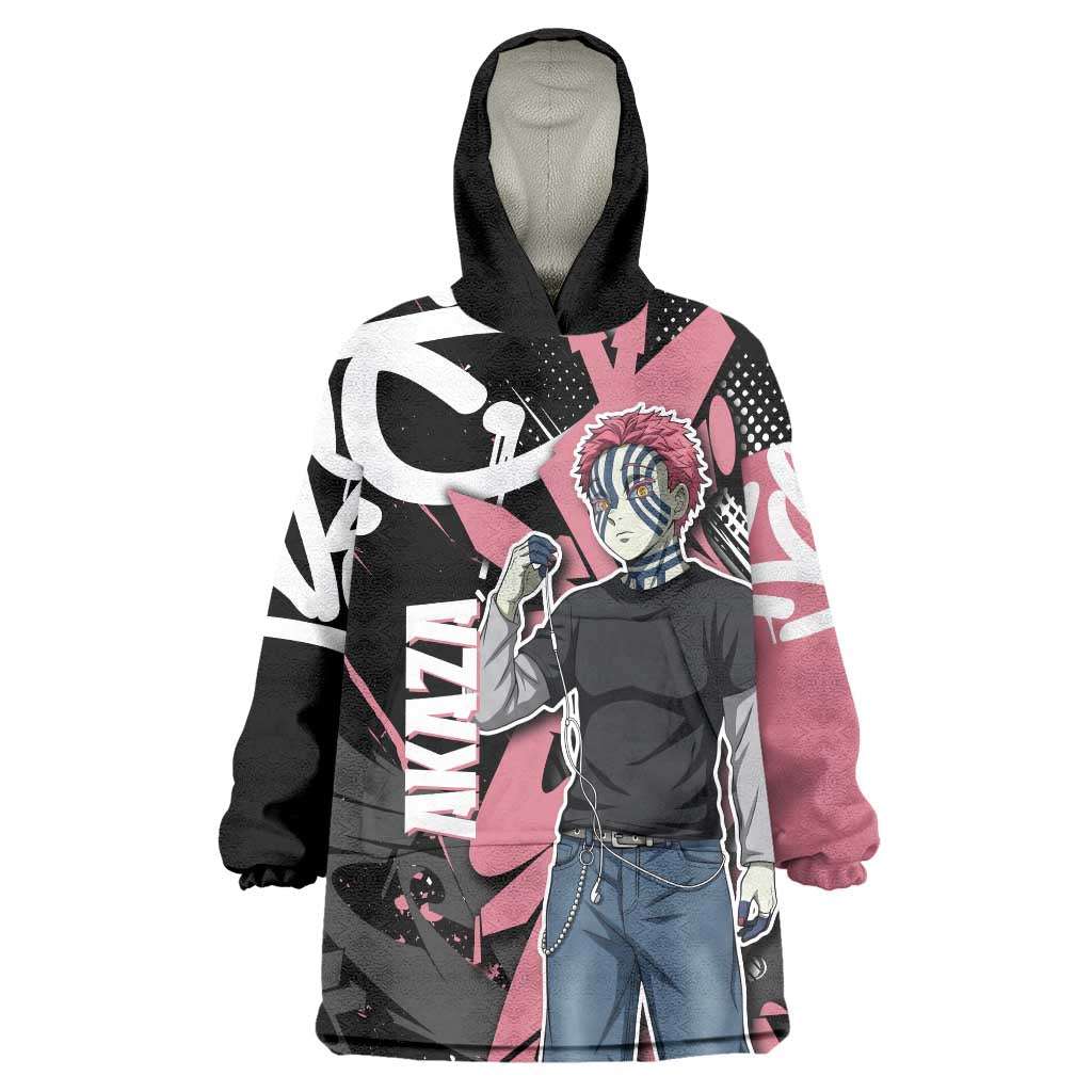 Akaza Demon Slayer Wearable Blanket Hoodie Pink & Black Graffiti Anime Graphic