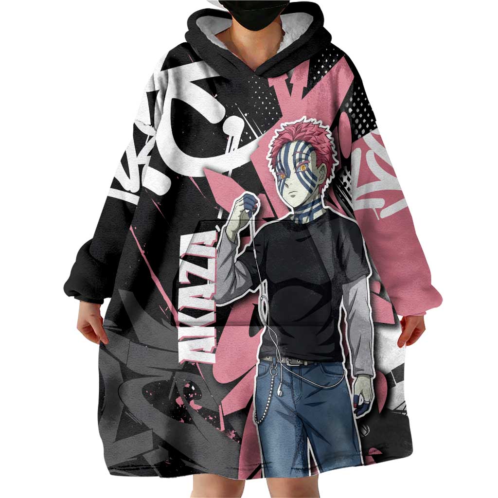 Akaza Demon Slayer Wearable Blanket Hoodie Pink & Black Graffiti Anime Graphic