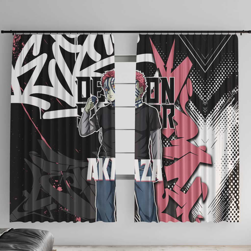 Akaza Demon Slayer Window Curtain Pink & Black Graffiti Anime Graphic