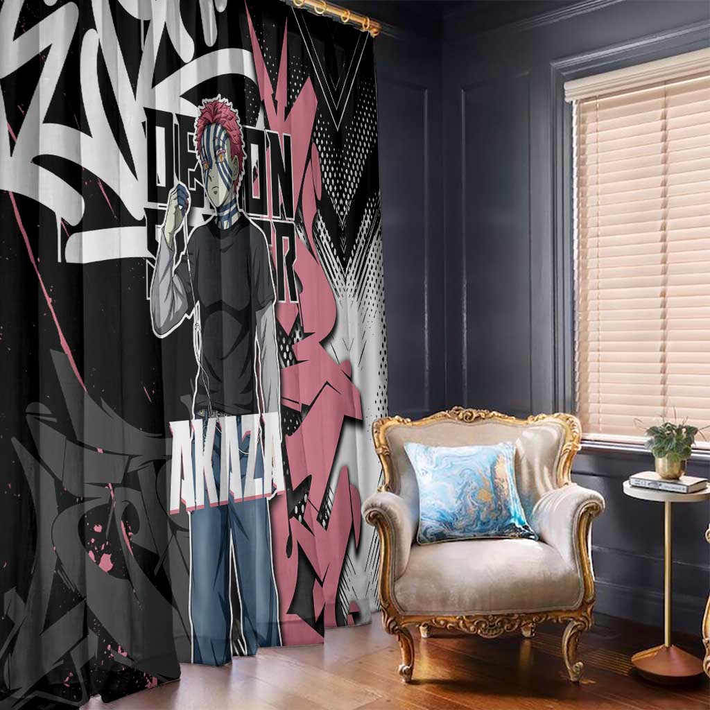 Akaza Demon Slayer Window Curtain Pink & Black Graffiti Anime Graphic
