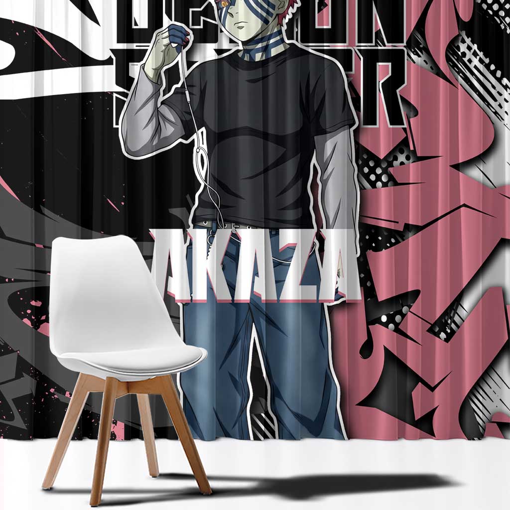 Akaza Demon Slayer Window Curtain Pink & Black Graffiti Anime Graphic