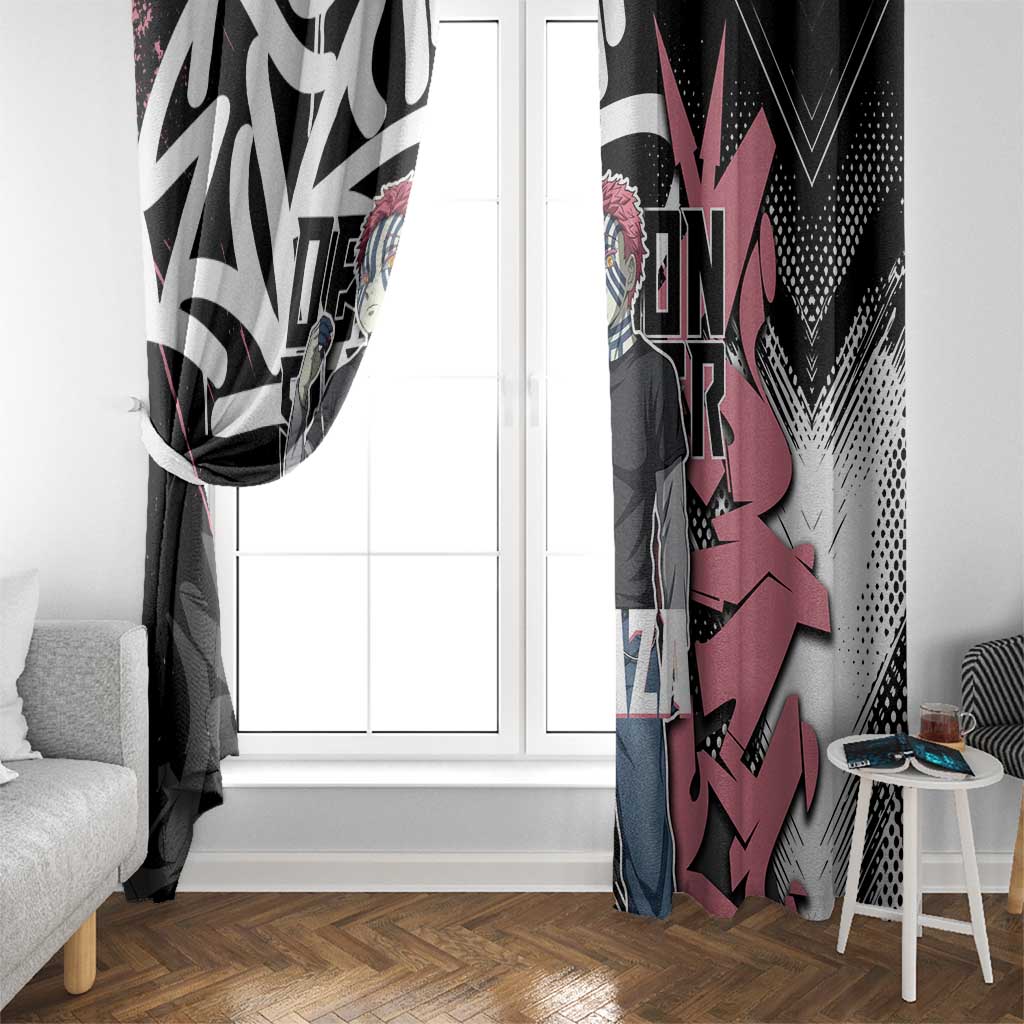 Akaza Demon Slayer Window Curtain Pink & Black Graffiti Anime Graphic