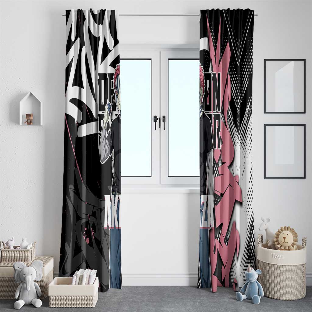 Akaza Demon Slayer Window Curtain Pink & Black Graffiti Anime Graphic
