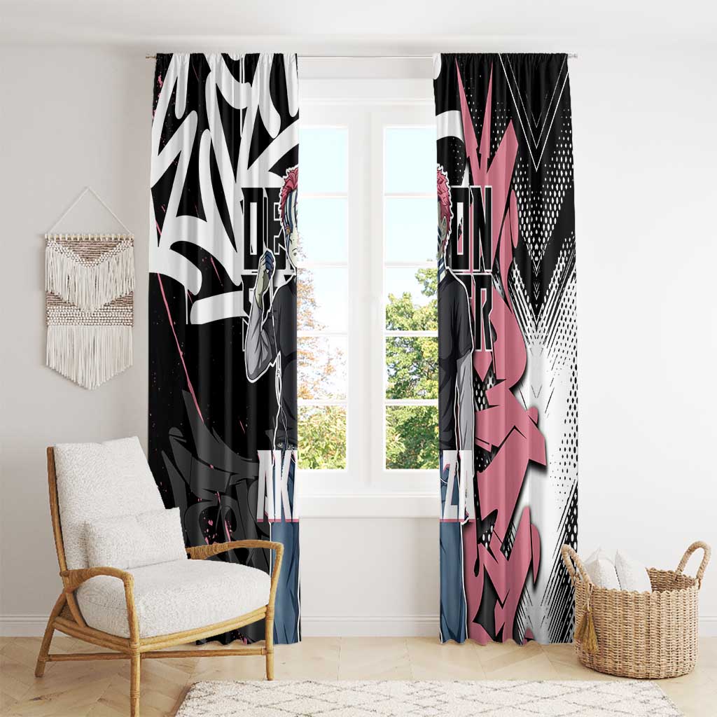 Akaza Demon Slayer Window Curtain Pink & Black Graffiti Anime Graphic
