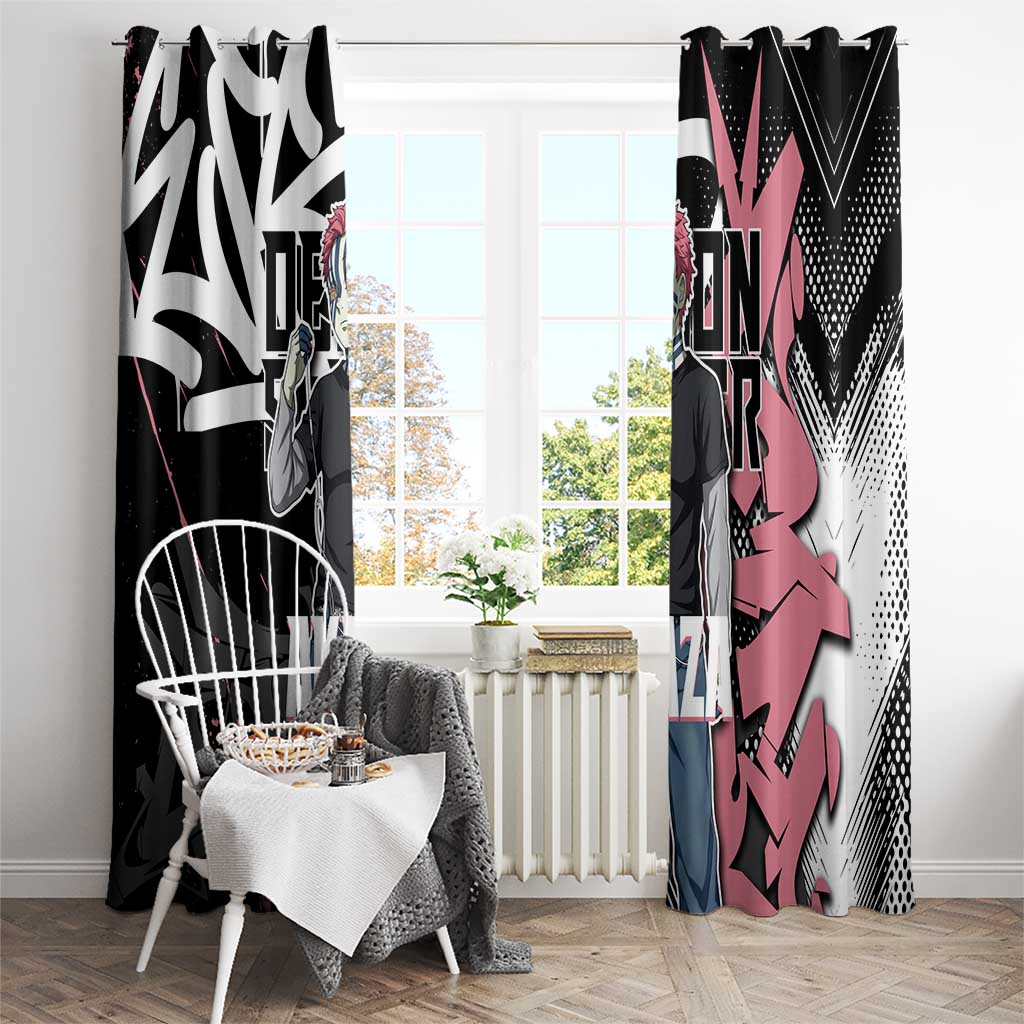 Akaza Demon Slayer Window Curtain Pink & Black Graffiti Anime Graphic