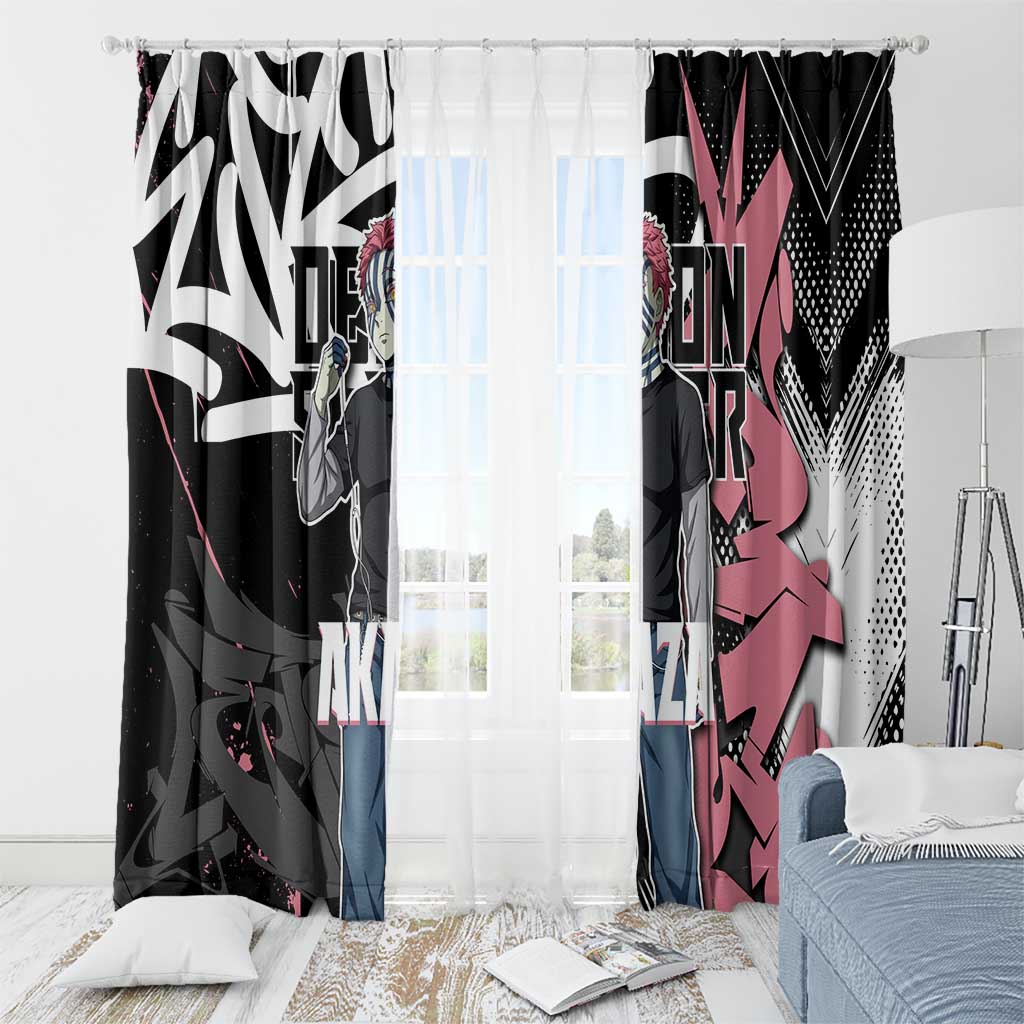 Akaza Demon Slayer Window Curtain Pink & Black Graffiti Anime Graphic