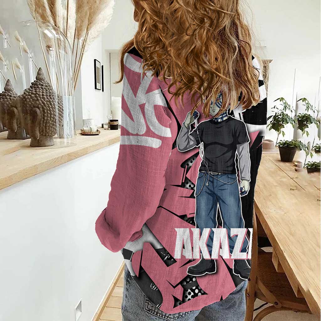 Akaza Demon Slayer Women Casual Shirt Pink & Black Graffiti Anime Graphic
