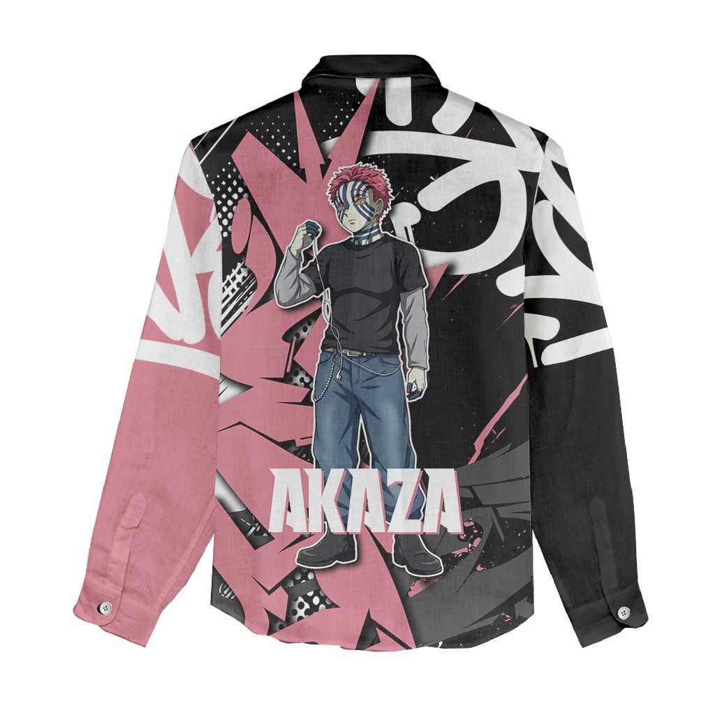 Akaza Demon Slayer Women Casual Shirt Pink & Black Graffiti Anime Graphic