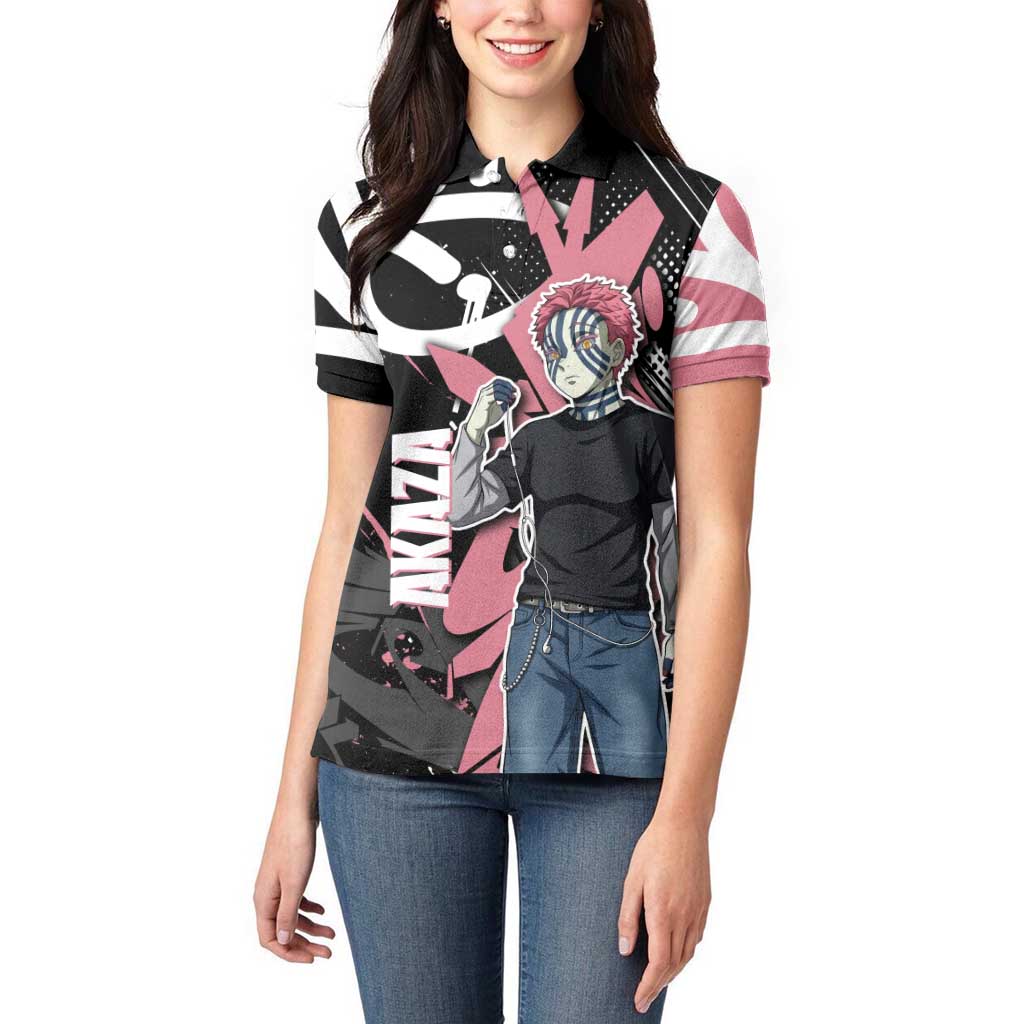 Akaza Demon Slayer Women Polo Shirt Pink & Black Graffiti Anime Graphic