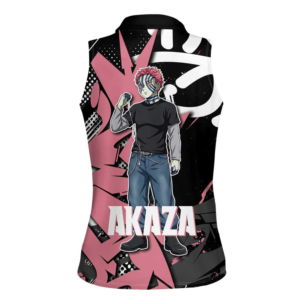 Akaza Demon Slayer Women Sleeveless Polo Shirt Pink & Black Graffiti Anime Graphic