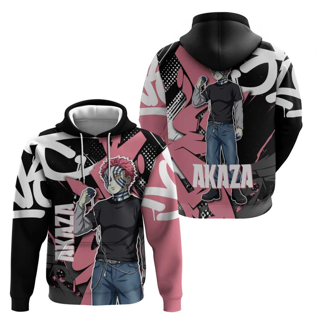 Akaza Demon Slayer Zip Hoodie Pink & Black Graffiti Anime Graphic