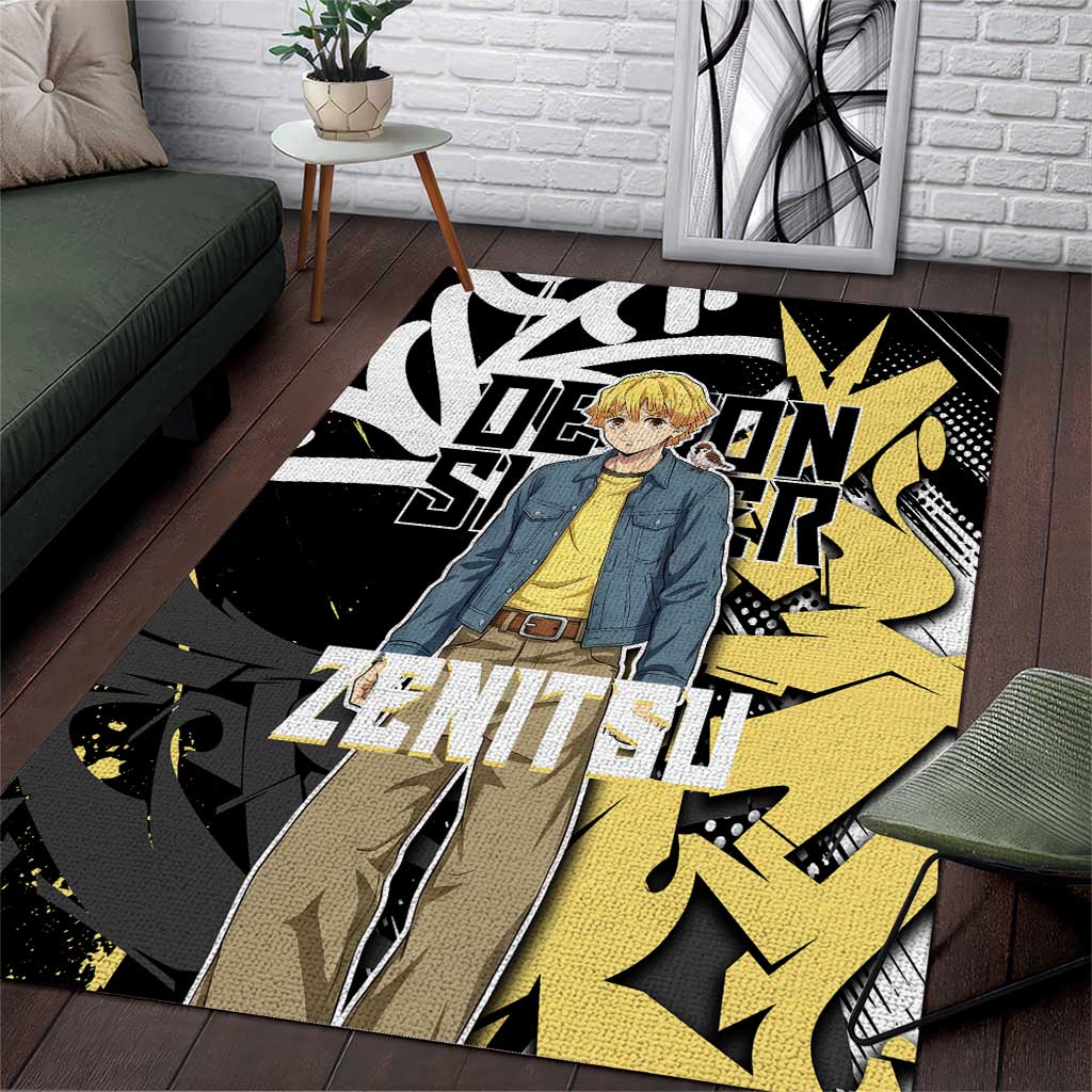 Agatsuma Zenitsu Demon Slayer Area Rug Yellow & Black Graffiti Anime