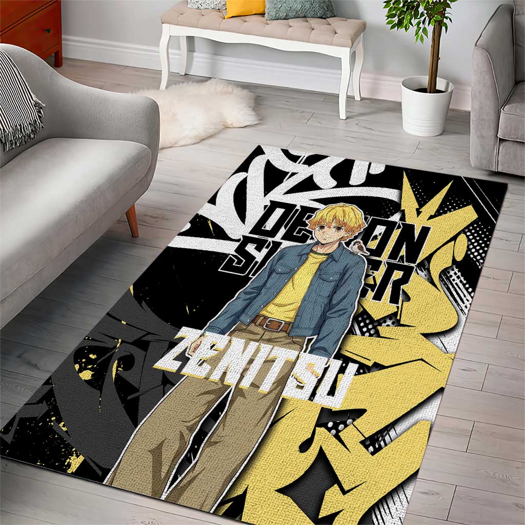 Agatsuma Zenitsu Demon Slayer Area Rug Yellow & Black Graffiti Anime